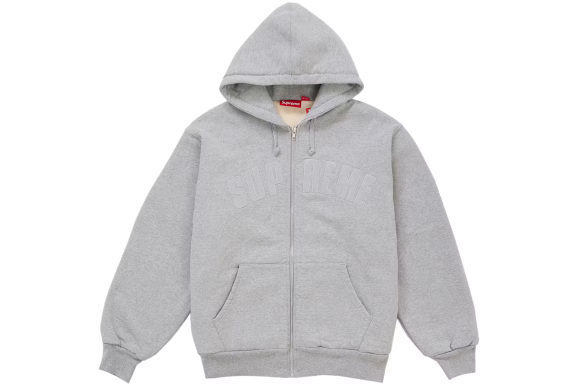 Supreme Arc Thermal Lined Zip Up Hooded Sweatshirt Ash Grey