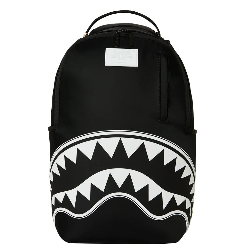 Sprayground SHARK CENTRAL WHITE STENCIL SHARK BLACK NYLON BACKPACK