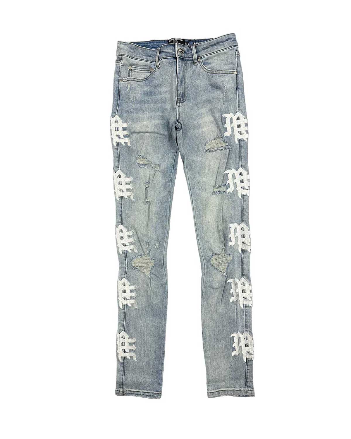 Mixed Emotion "Sea Monogram" Denim Jeans