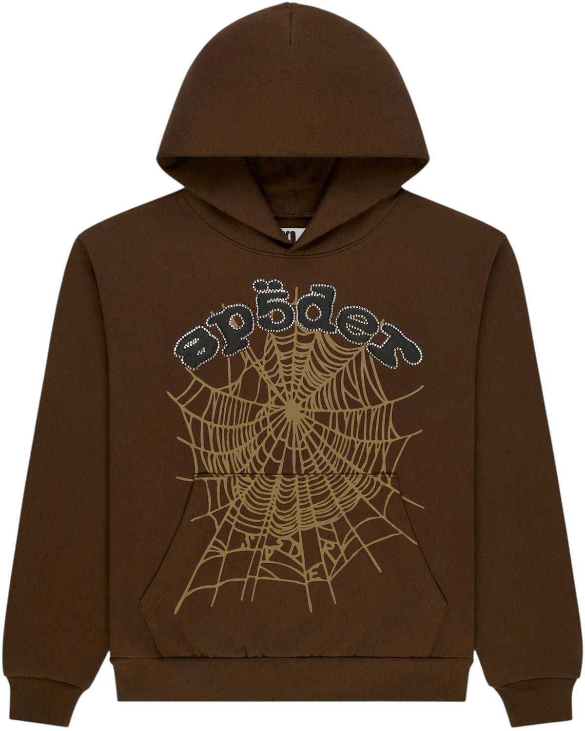Sp5der Rhinestone OG Web Hoodie Brown