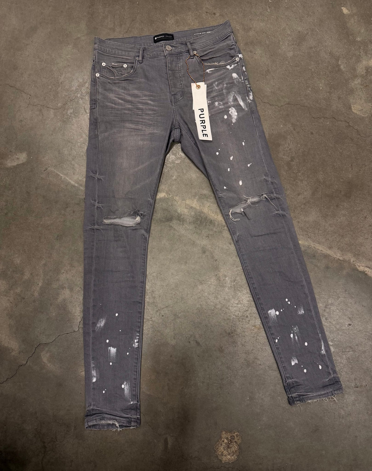Purple Brand Worn Knee Slit Jean Light Indigo