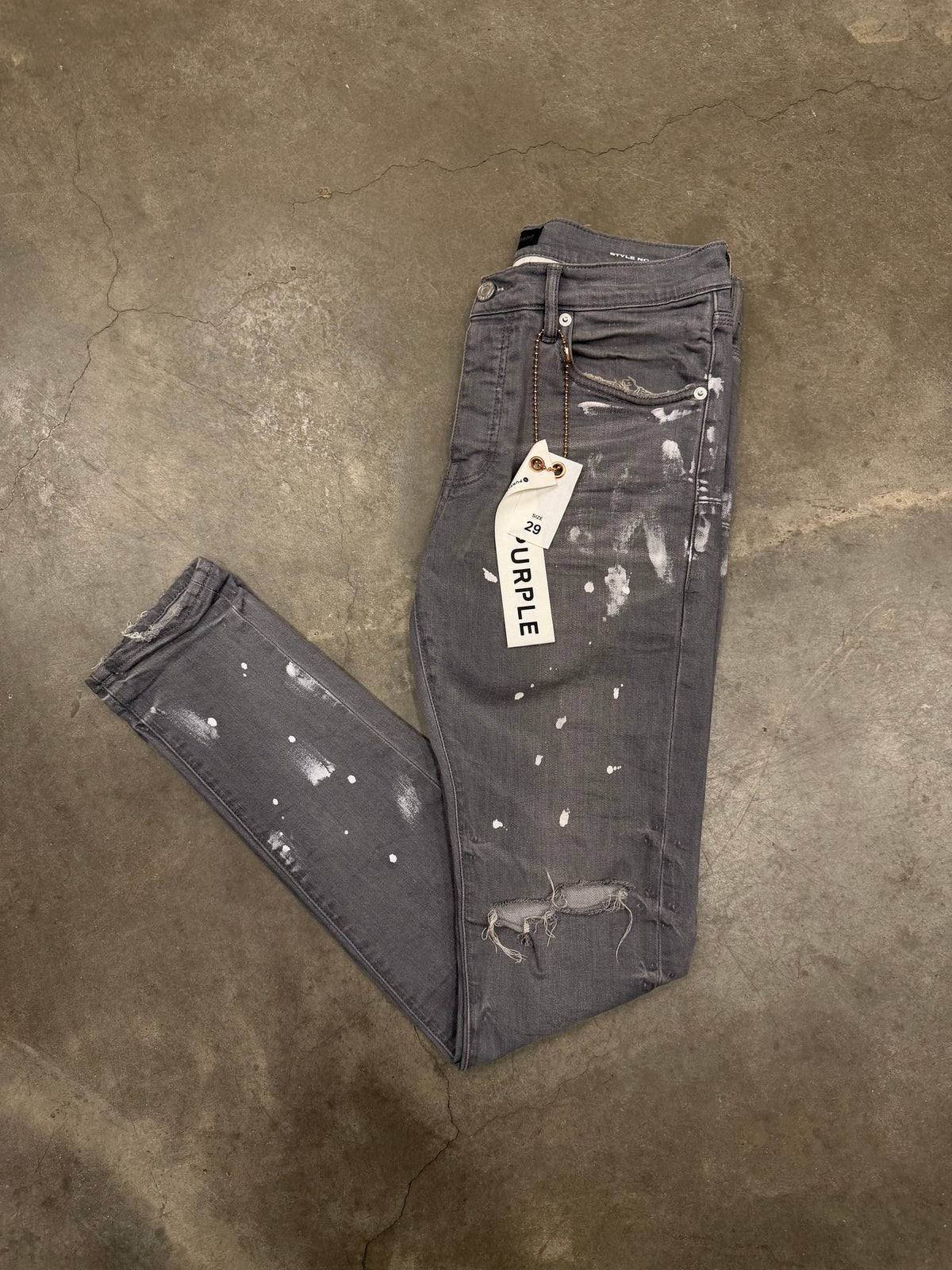 Purple Brand Worn Knee Slit Jean Light Indigo