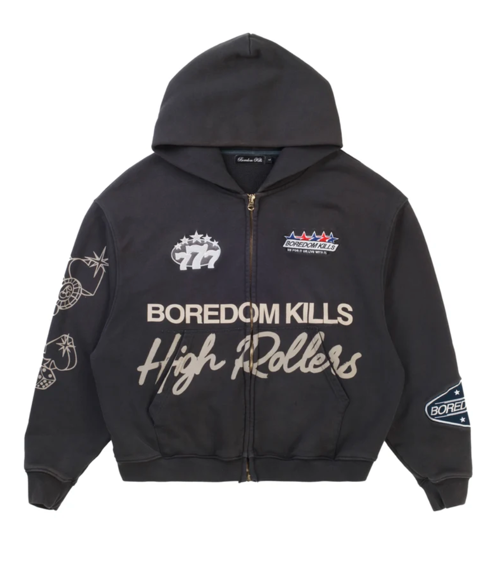 Boredom Kills Hi Rollers Zip Up Hoodie 'Black'