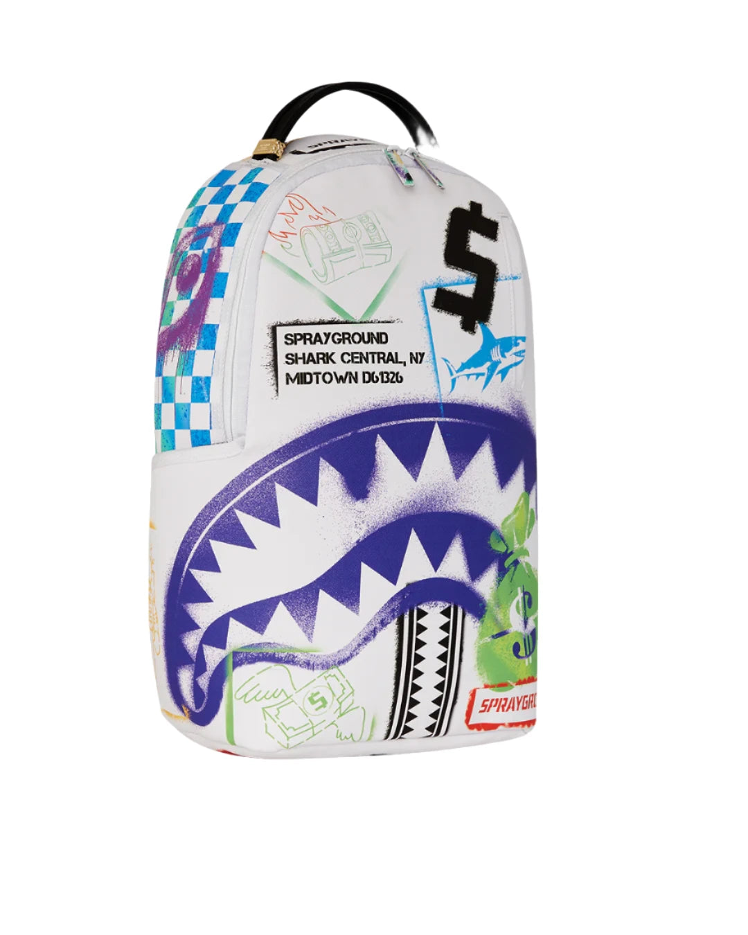 SPRAYGROUND SHARK CENTRAL STENCILS WHITE DLXSV BACKPACK