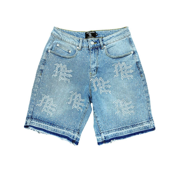 Mixed Emotion 'ME' Rhinestone Denim Blue Shorts