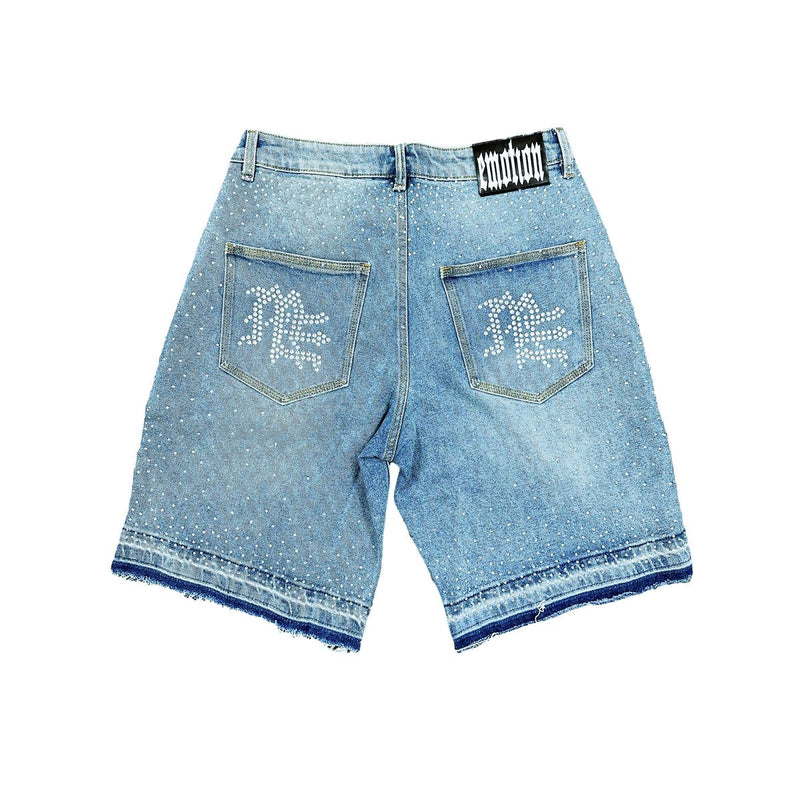 Mixed Emotion 'ME' Rhinestone Denim Blue Shorts