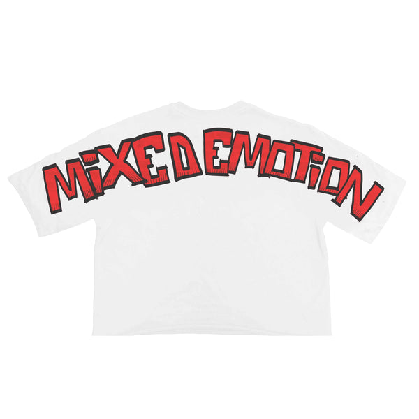 Mixed Emotion White “Monster” Cropped Tee