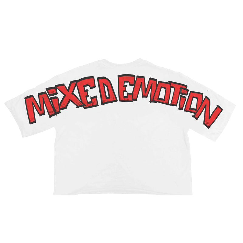 Mixed Emotion White “Monster” Cropped Tee