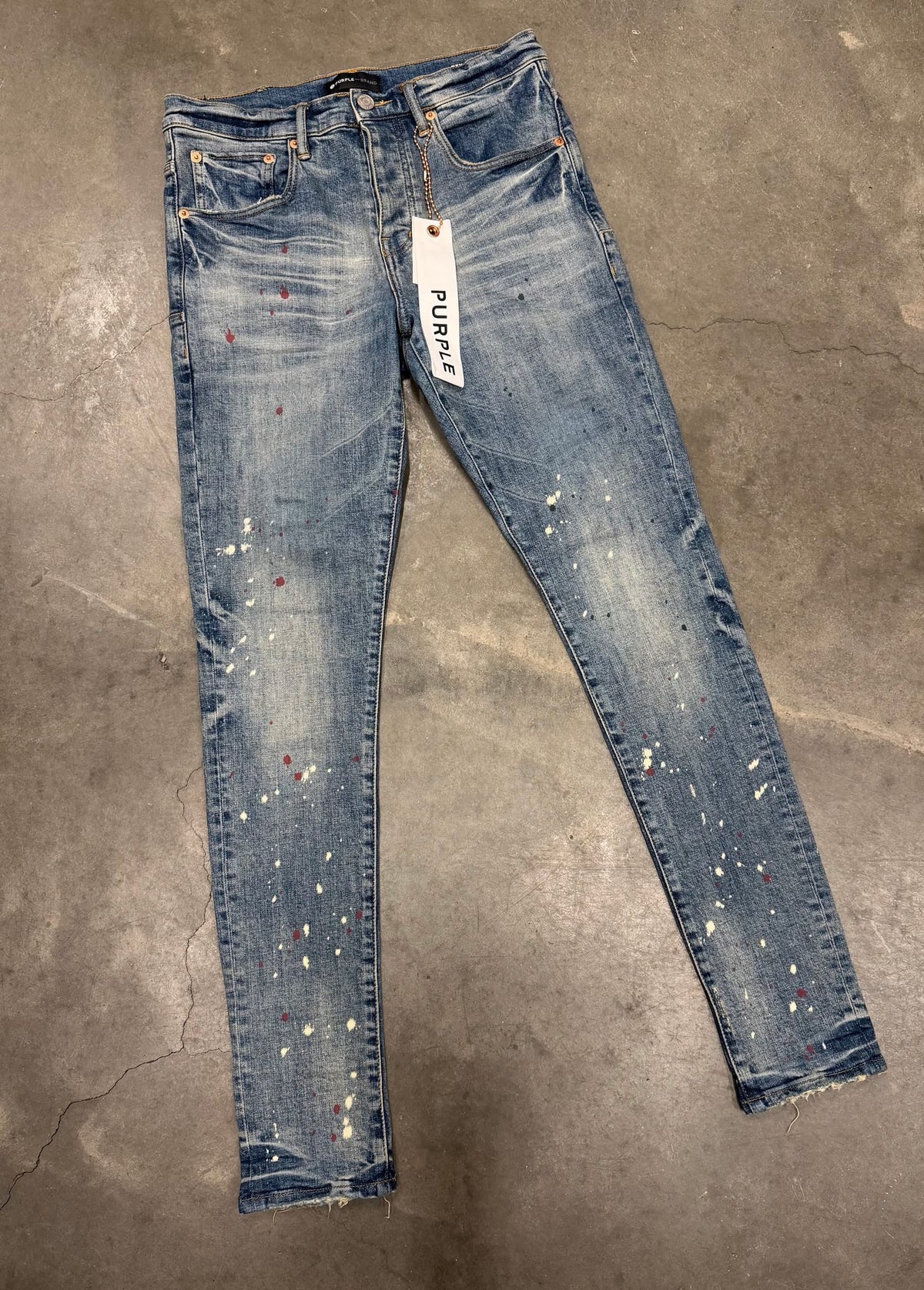 Purple Brand Purple Brand Mid Rise Destroy Paint Jeans Blue