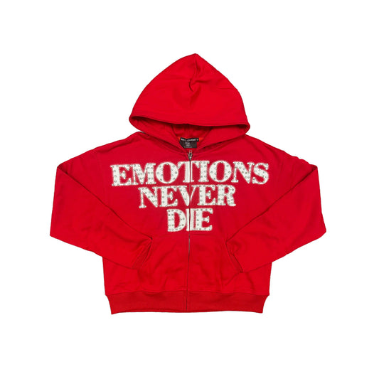 Mixed Emotion Red 'End' Rhinestone Hoodie