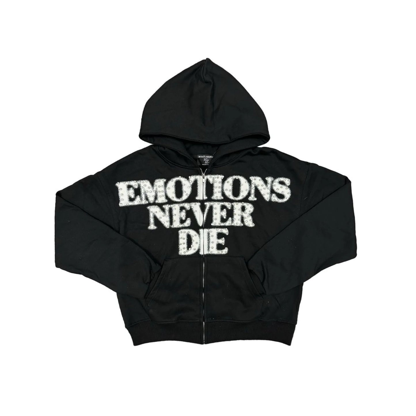 Mixed Emotion Black 'End' Rhinestone Hoodie