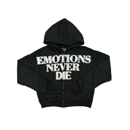 Mixed Emotion Black 'End' Rhinestone Hoodie