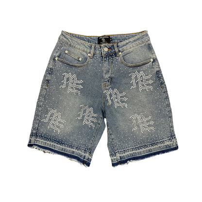 Mixed Emotion 'ME' Rhinestone Blue Denim Shorts