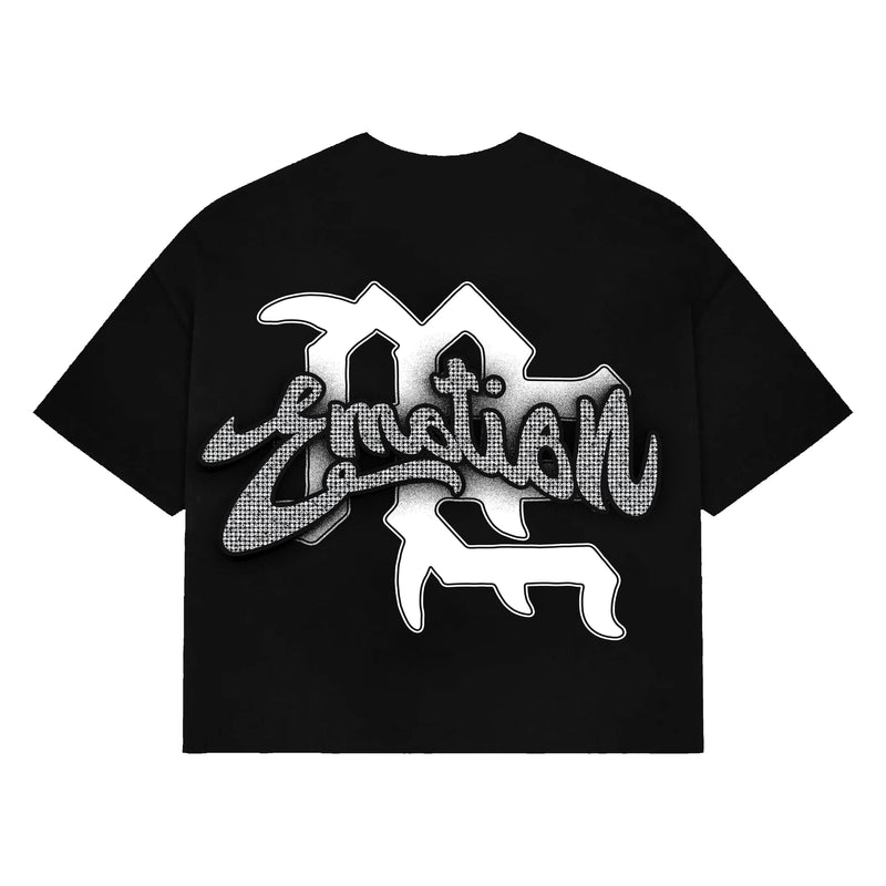 Mixed Emotion Black “Rhinestone” Cropped Tee