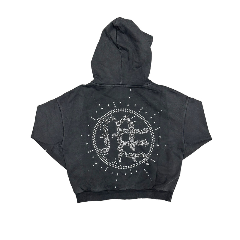 Mixed Emotion Eclipse’ Grey Acid Wash Rhinestone Hoodie