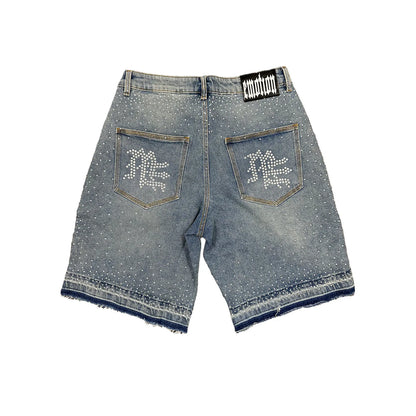 Mixed Emotion 'ME' Rhinestone Blue Denim Shorts