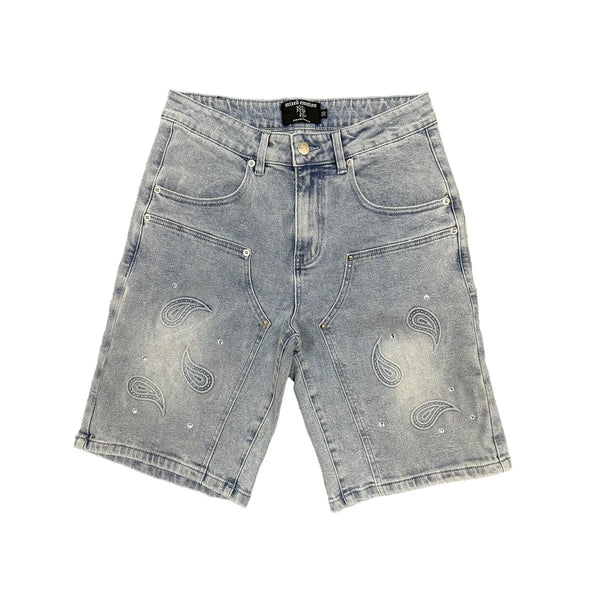Mixed Emotion 'Paisley' Denim Blue Shorts