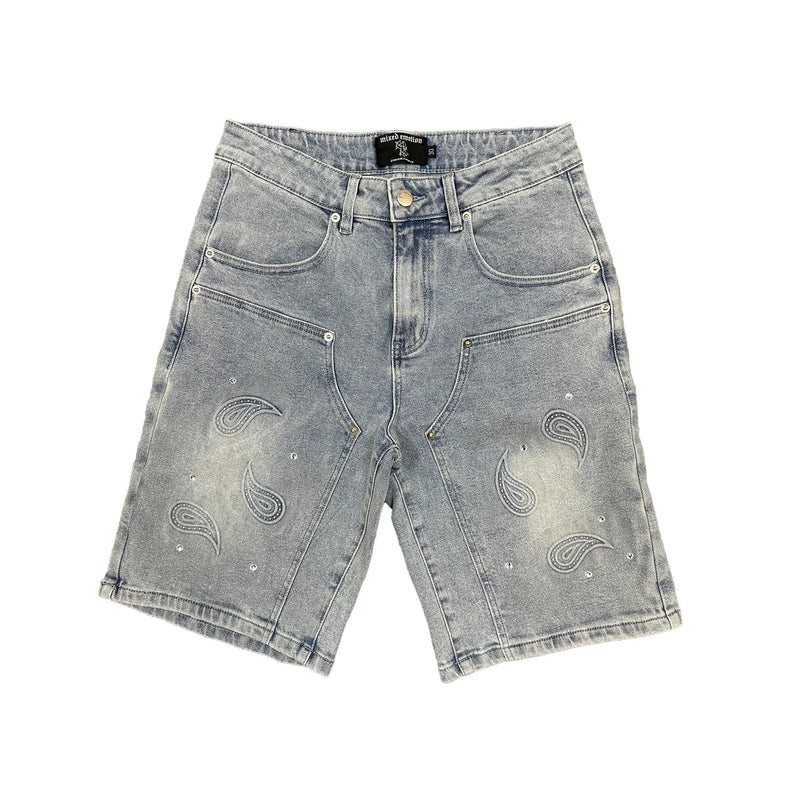 Mixed Emotion 'Paisley' Denim Blue Shorts