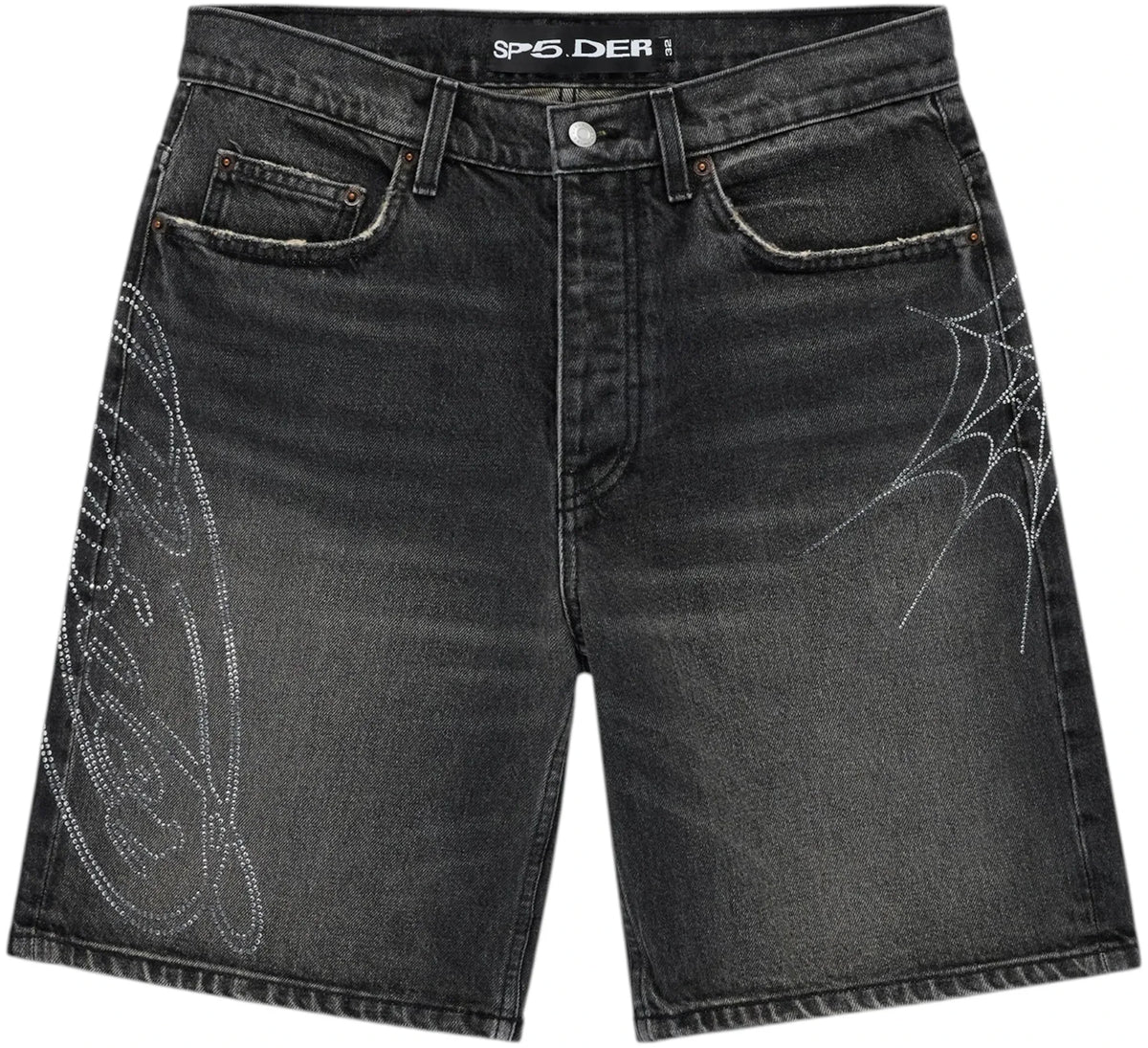 Sp5der Script Web Denim Short Black