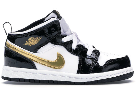 Jordan 1 Mid Patent Black White Gold (TD)