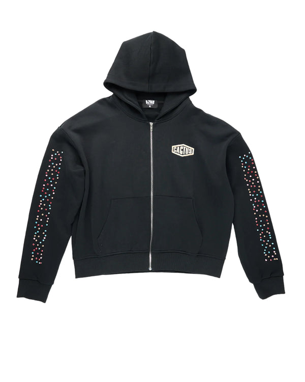 AZVA Crystal Cactus Zip Hoodie - Black