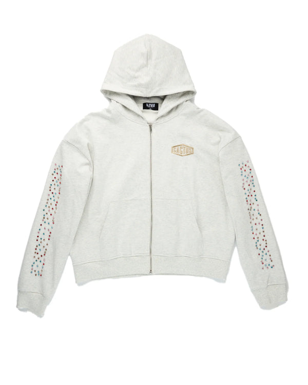 Crystal Cactus Zip Hoodie - Grey
