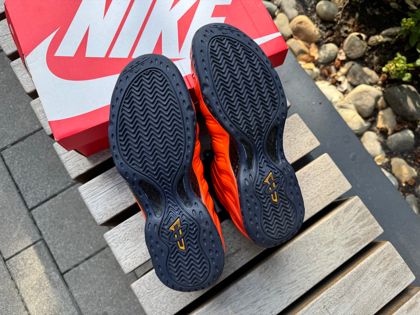 Nike Air Foamposite One Blue Void Rugged Orange *USED* *REP BOX*