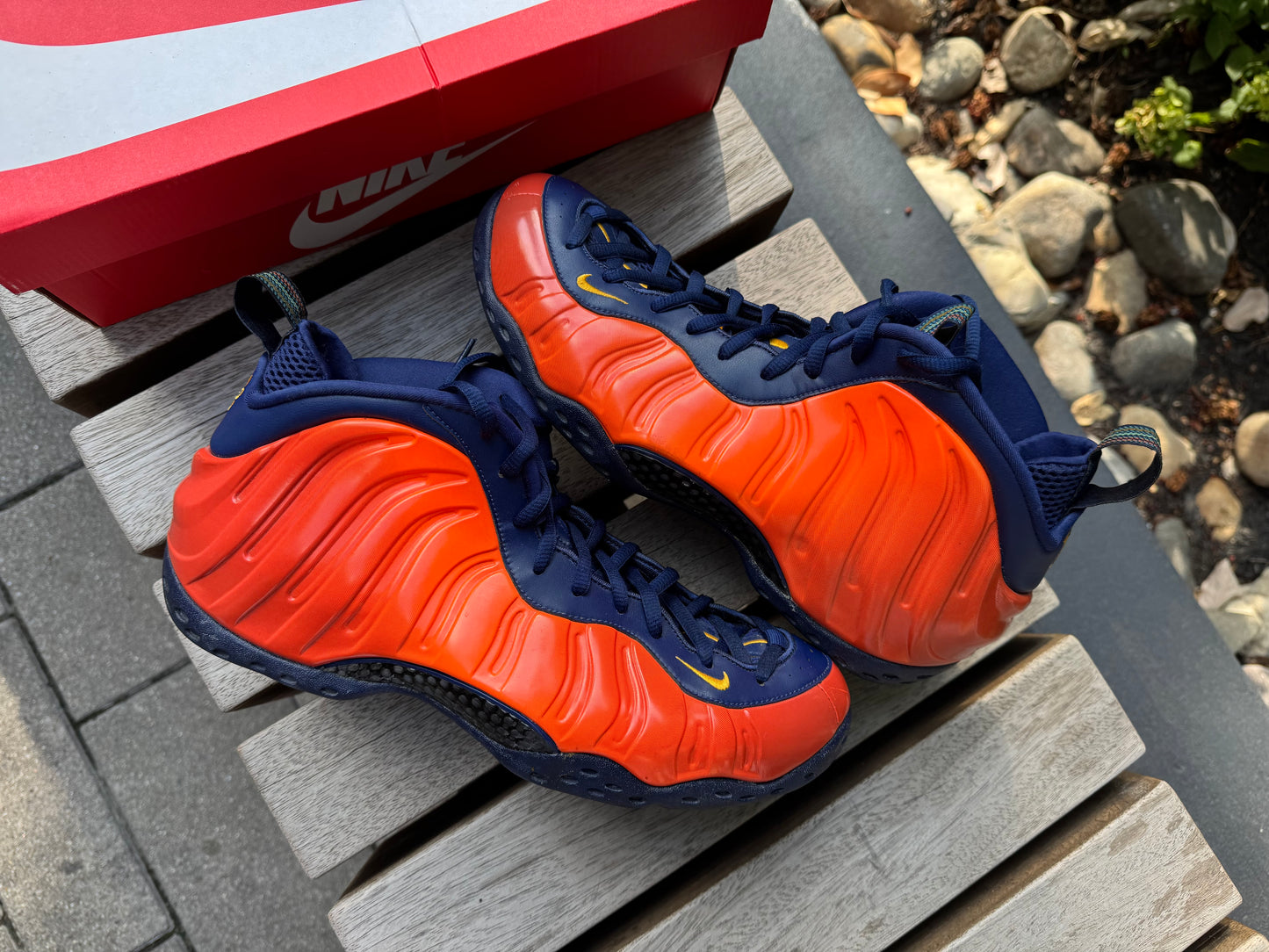 Nike Air Foamposite One Blue Void Rugged Orange *USED* *REP BOX*