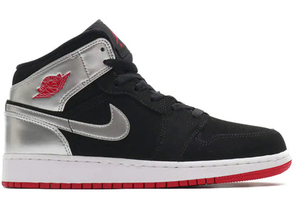 Jordan 1 Mid Black Red Silver (GS) *USED*