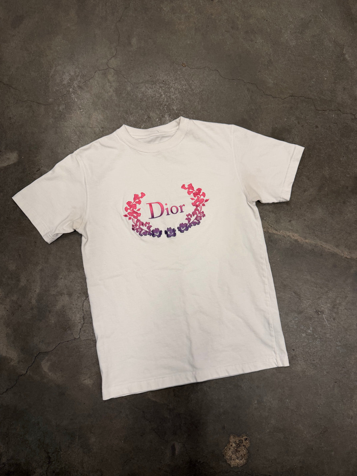 Dior Flower Logo Embroidered T-Shirt 'White'