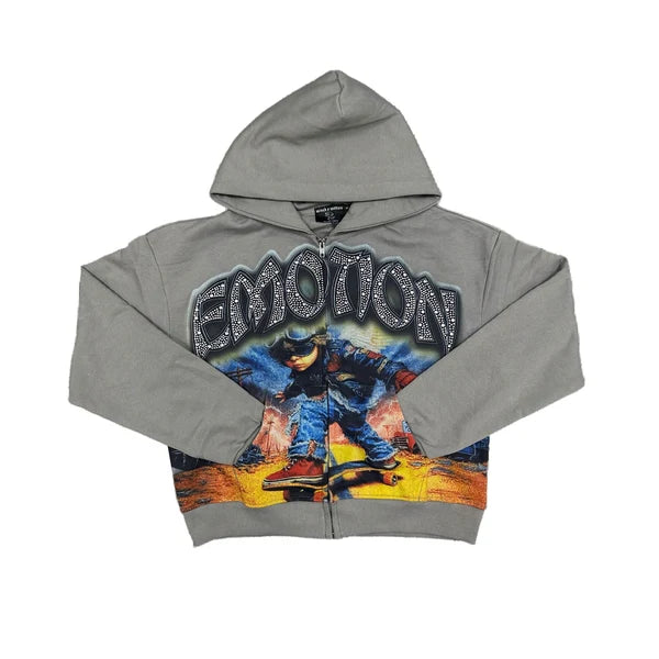 Mixed Emotions 'Last Ride' Rhinestone Grey Hoodie